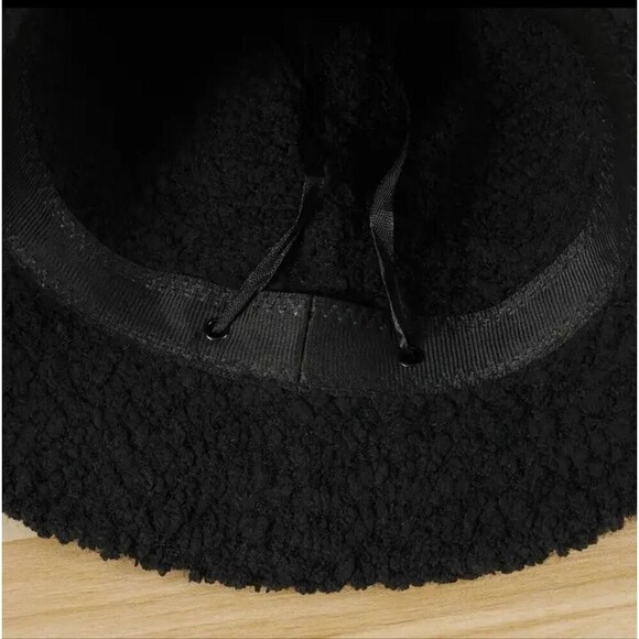 Fluffy Black Bucket Hat soft acrylic sponge like material - Picture 5 of 7
